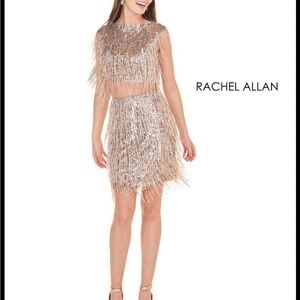 Rachel Allan Gold Metallic Fringe Two-Piece Set